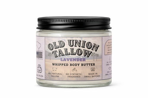 Jar of Old Union Tallow Lavender Whipped Body Butter on a white background